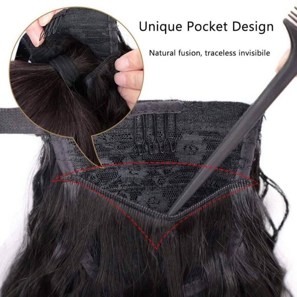 Long Ponytail Extension Wavy Curly 22" Straight Kinky Ponytail Bun Ponytail Clip - Picture 6 of 10